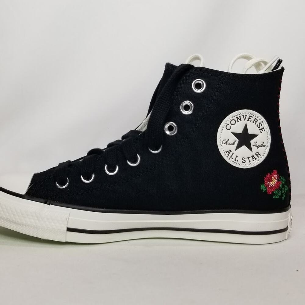 Converse Women's CTAS Rose Cross Stitch Hi Tops Size 8 Black Red A13657C NWT - Picture 3 of 6
